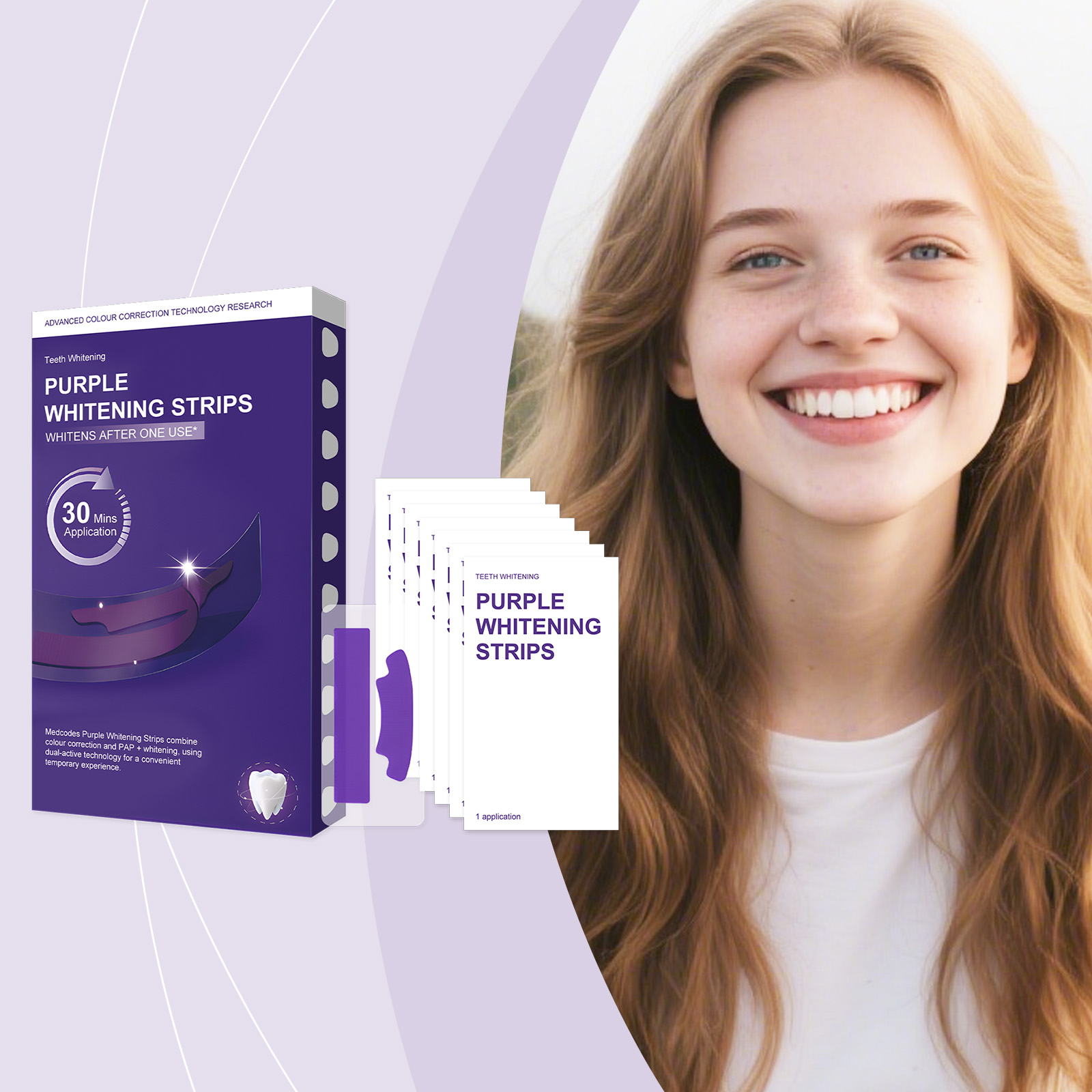 Teeth Whitening Ingredients - Purple Bright Stain-Removing Teeth Strips, Gentle