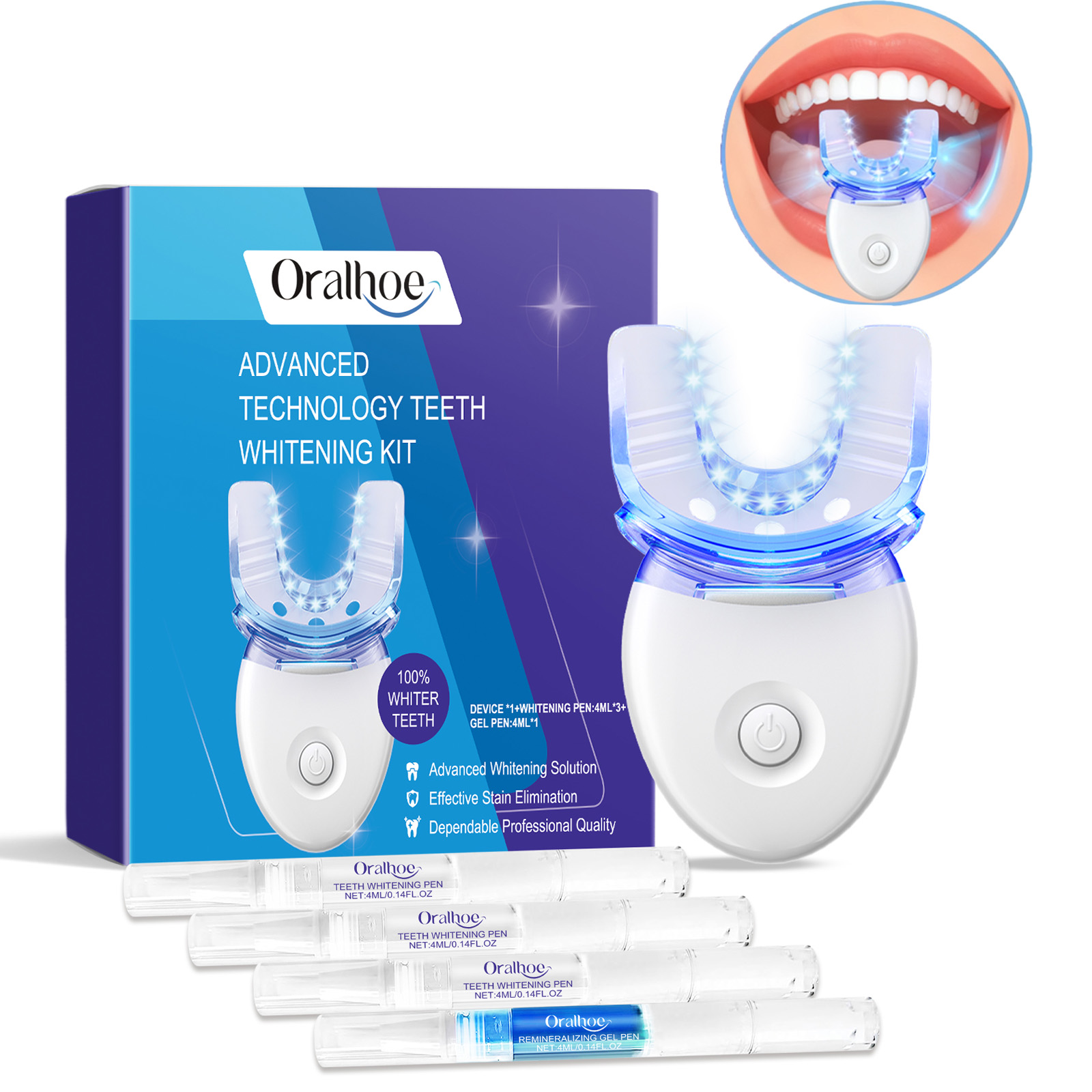 Teeth Whitening Gel - Professional Teeth Whitening LED Light Kit